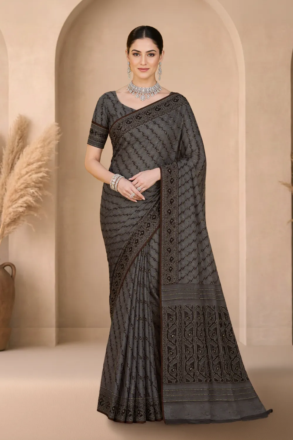 Black Cutdana Jamdani
