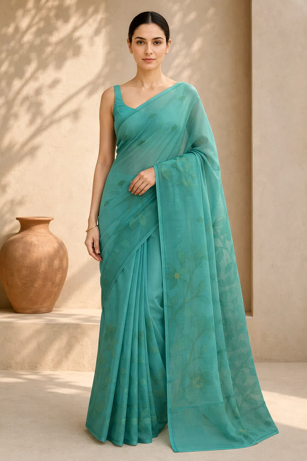 Sea Green Pure Muslin Jamdani