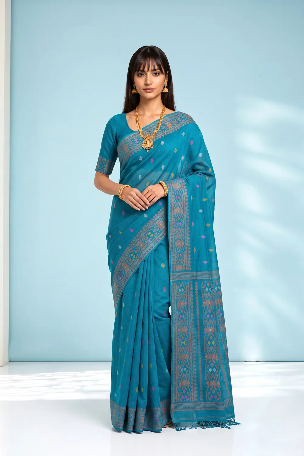 Teal Blue Tussar Saree