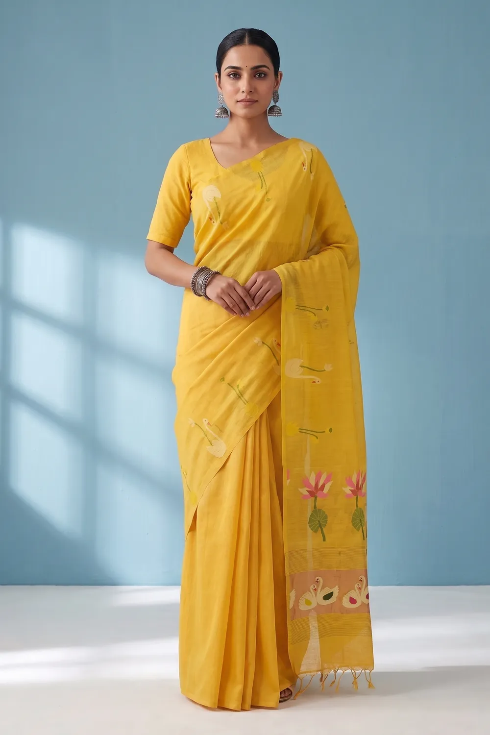 Yellow Linen Saree